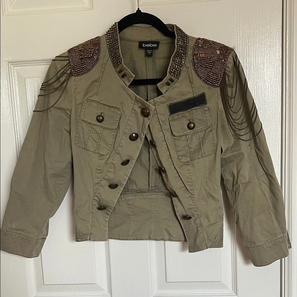 Bebe Women's Khaki Embellished Utility Jacket - Picture 1 of 5